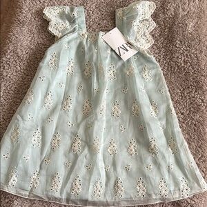 Zara Kids Teal Embroidered Dress